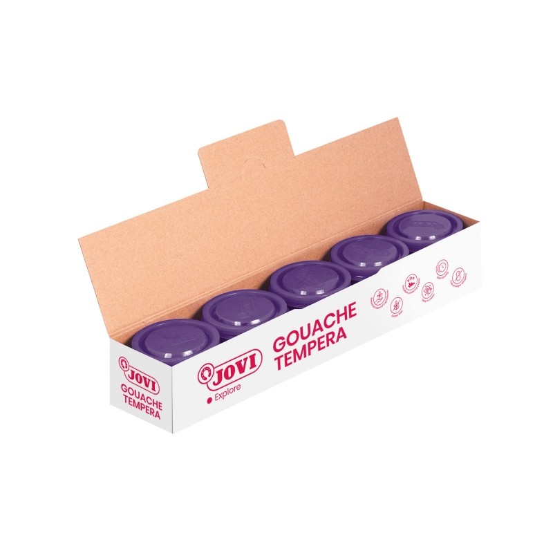 LOT de 5 Pot Tempera Jovi School - 35 ml - Couleurs Mélangables - pour Papier, Carton, Bois, Tissu, Pâte à Modeler et Boue