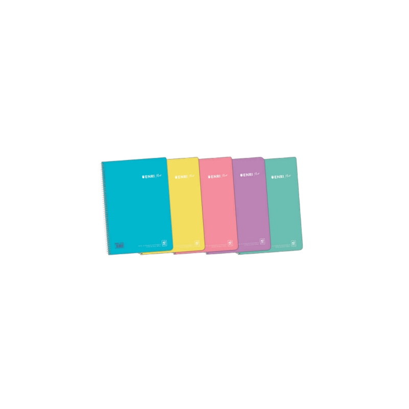 Enri Plus Pack de 5 Carnets Spirales 4x4mm Format Folio Carré - 80 Feuilles 90gr avec Marge - Couverture Plastique - Couleurs