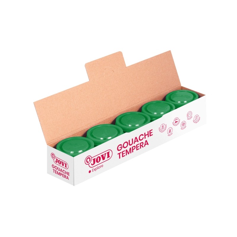 LOT de 5 Pot de Tempera Jovi School - 35 ml - Couleurs Mélangables - pour Papier, Carton, Bois, Tissu, Pâte à Modeler et Boue