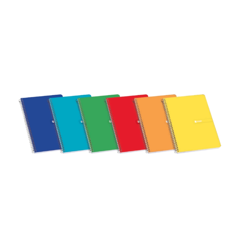 Enri Plus Pack de 10 Carnets Spirale Format Folio 1 Ligne - 80 Feuilles 60gr avec Marge - Couverture Souple - Couleurs Assorties