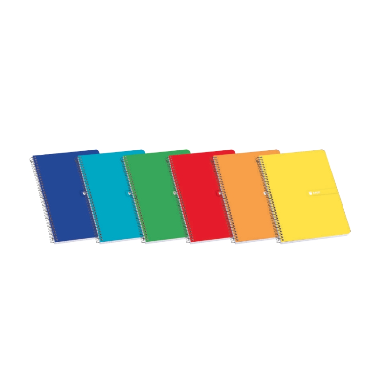 Enri Plus Pack de 5 Carnets Spirale Format Folio 1 Ligne - 80 Feuilles 60gr avec Marge - Couverture Rigide - Couleurs Assorties