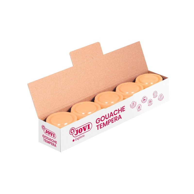 LOT de 5 Pot Tempera Jovi School - 35 ml - Couleurs miscibles - pour papier, carton, bois, tissu, pâte à modeler et boue