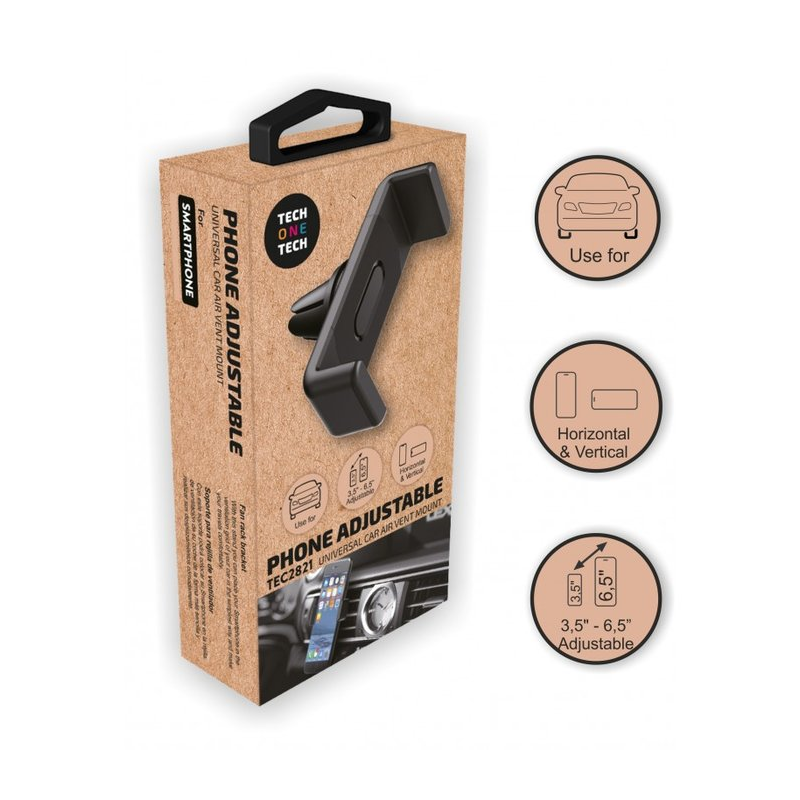 Support voiture TechOneTech pour Smartphones de 3,5" à 6,5" - Mécanisme de serrage - Position horizontale et verticale Support voiture TechOneTech pour Smartphones de 3,5" à 6,5" - Mécanisme de serrage - Position horizontale et verticale