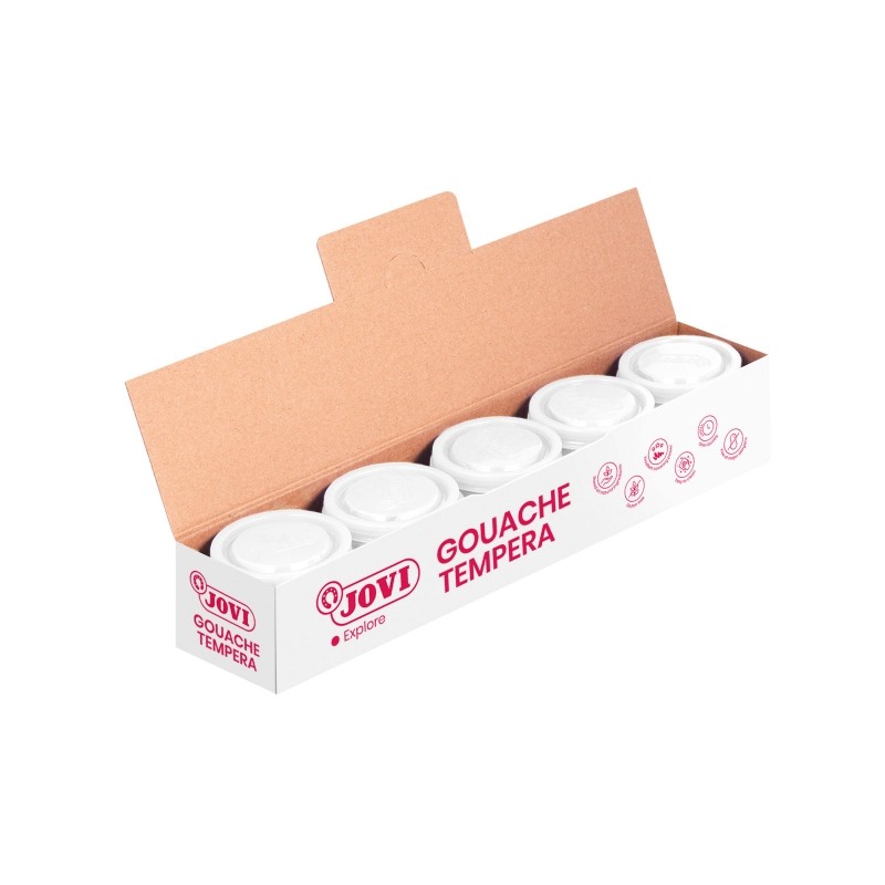 LOT de 5 Jovi Tempera Bouteille 35 ml - Couleurs Mélangables - Utilisation sur Papier, Carton, Bois, Tissu, Pâte à Modeler et