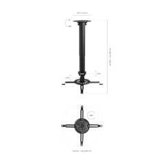 Support Rotatif Universel Aisens - Support Plafond Inclinable et Extensible pour Projecteur - Jusqu'à 13,5Kg - Couleur Noir