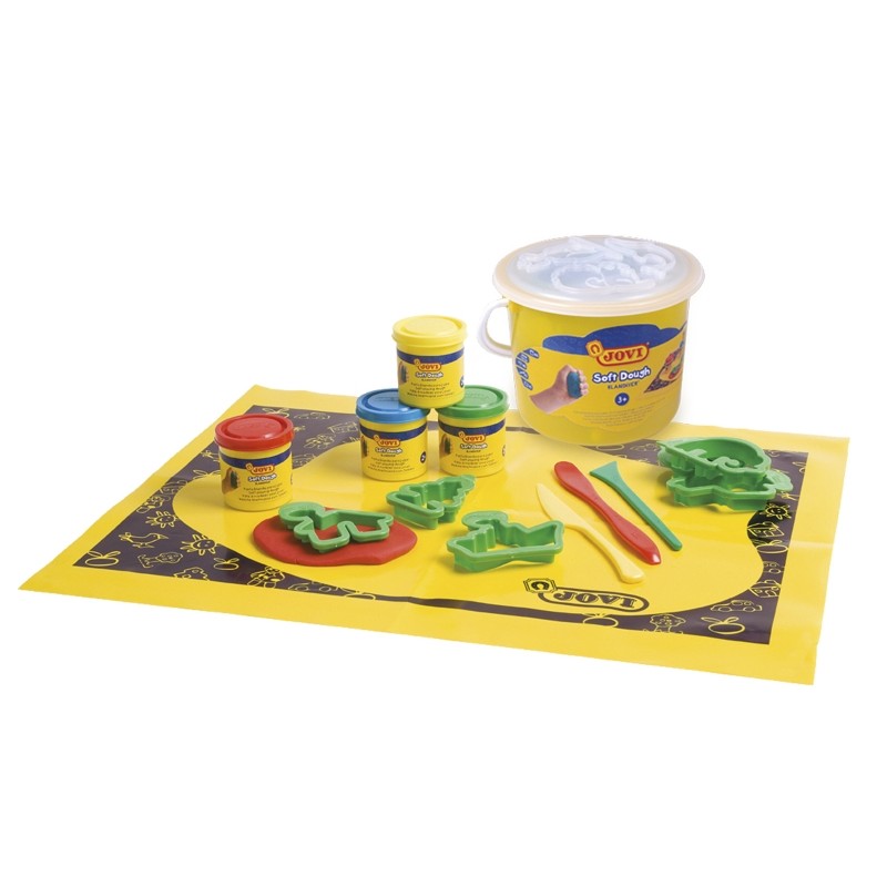 Jovi Pâte Souple Blandiver Cube 4 Pots 50gr + Accessoires - Souple et Flexible - Facile à pétrir et à mouler - Idéal pour