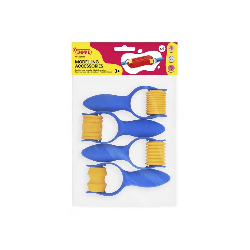 Jovi Sac d'accessoires de modelage avec 4 rouleaux de formes variées - Textures variées - Idéal pour les travaux manuels