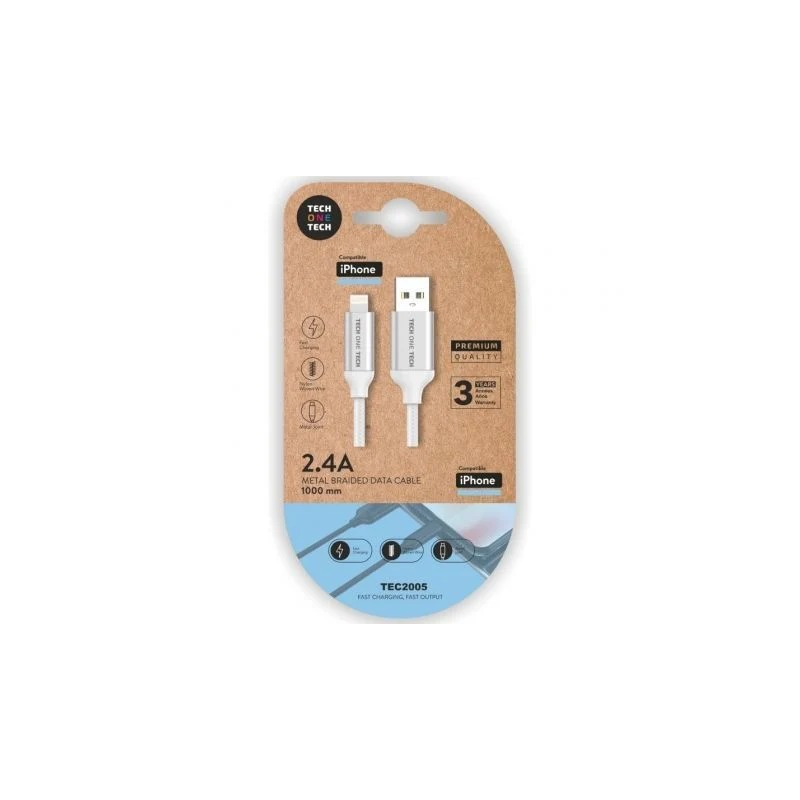TechOneTech Câble USB-A Mâle vers Lightning Mâle 1m - Revêtement Nylon Tressé