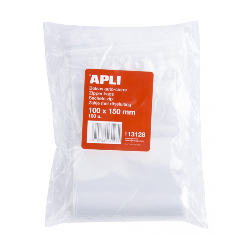 Apli Lot de 100 Sachets Auto-Scellants 100 x 150 mm - Fermeture Sécurisée - Adapté à l'Alimentation