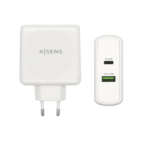 ✅ Aisens Chargeur pour Smartphone 48W 1x USB-C PD3.0 30W, 1x USB-A QC3.0 18W couleur en stock