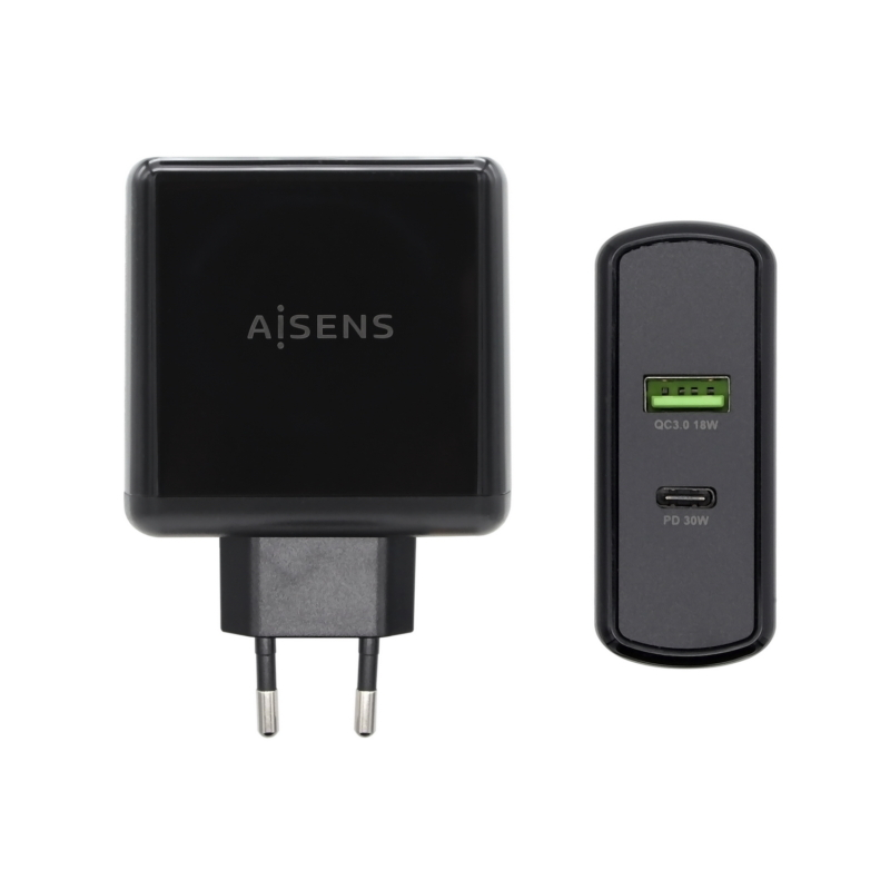 Aisens Chargeur pour Smartphone 48W 1x USB-C PD3.0 30W, 1x USB-A QC3.0 18W