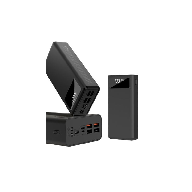XO PR123 Powerbank 30000mAh - 4 Sorties USB-A - Entrées microUSB, USB-C et Lightning - Ecran LCD - Fonction lampe torche