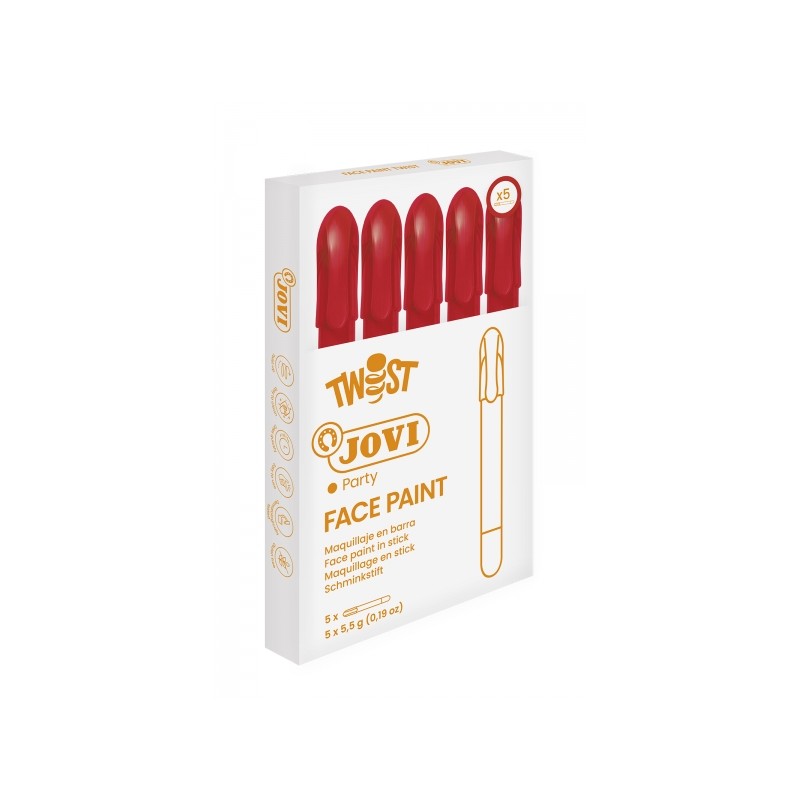LOT de 5 Bâton de peinture pour le visage Jovi Twist - Hypoallergénique - À base d'eau - Facile à appliquer et à enlever