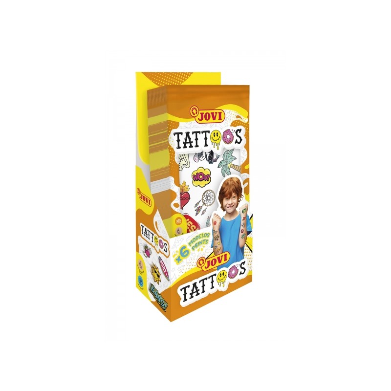 Jovi Présentoir de 24 Tatouages Éphémères - Plus de 80 Motifs - Émoticônes, Animaux et Pirates - 6 Feuilles à Collectionner
