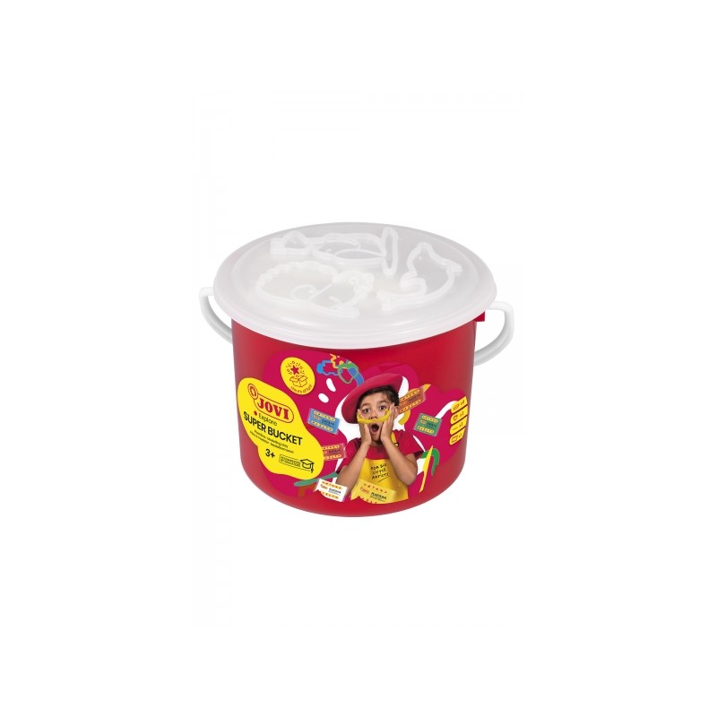 Jovi Super Bucket Pack 6 Comprimés de Pâte à Modeler 50gr + Accessoires - Pâte Végétale - Ne sèche pas - Sans Gluten