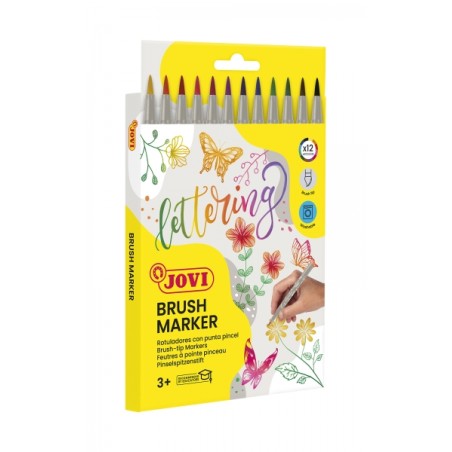 ✅ Jovi Étui de 12 feutres marqueurs à pointe pinceau - Pointe souple et flexible - Traits fins et épais - Enc en stock