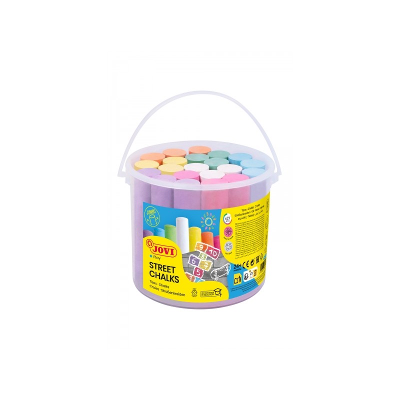 Jovi Street Chalks Pot de 21 craies Jumbo - Spéciales pour dessiner au sol - Craies rondes - Retrait facile à l'eau - Peu de