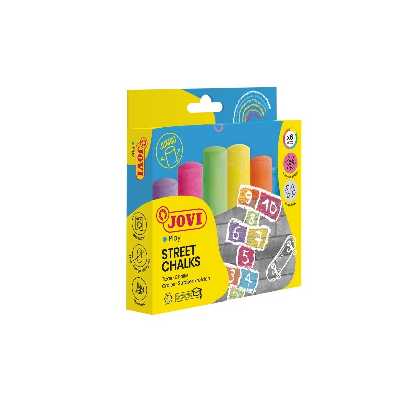 Jovi Street Chalks Étui de 6 craies Jumbo - Compactes - Sans poussière - Matières premières naturelles - Lignes nettes
