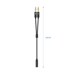 Câble Adaptateur Audio Aisens JACK 3.5 4 Broches/H-2xJACK 3.5 3 Broches/M - 25cm - Couleur Noir