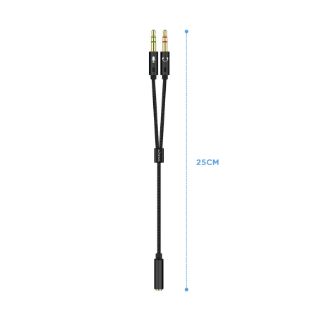 Câble Adaptateur Audio Aisens JACK 3.5 4 Broches/H-2xJACK 3.5 3 Broches/M - 25cm - Couleur Noir