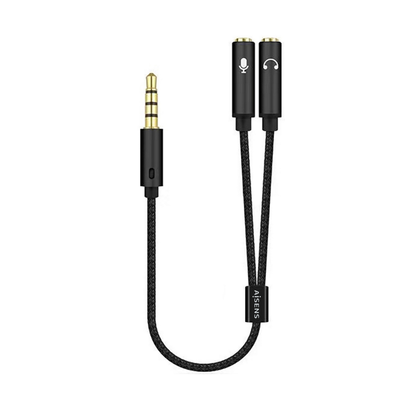 Câble adaptateur audio Aisens JACK 3.5 4 broches/M-2xJACK 3.5 3 broches/F - 25 cm - Couleur noire Câble adaptateur audio Aisens JACK 3.5 4 broches/M-2xJACK 3.5 3 broches/F - 25 cm - Couleur noire