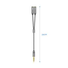 Aisens Câble Adaptateur Audio JACK 3.5 4 Broches/M-2xJACK 3.5 3 Broches/F - 25cm - Couleur Gris