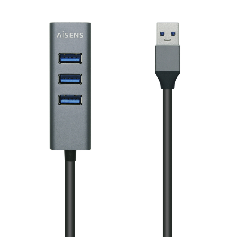 Aisens Hub USB 3.0 Aluminium - Type A Mâle vers 4xType A Femelle - 10cm - Couleur Noir