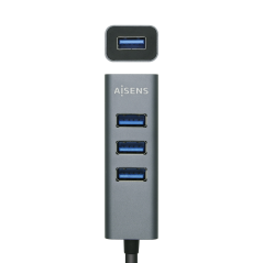 Aisens Hub USB 3.0 Aluminium - Type A Mâle vers 4xType A Femelle - 10cm - Couleur Noir