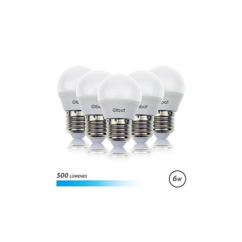 Elbat Pack 5 Ampoules LED G45 - 6W - 500Lm - E27 - Lumière Froide - Couleur Blanc