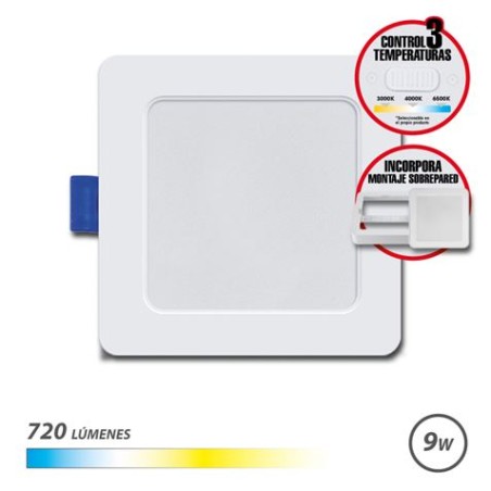 ✅ Downlight Carré Elbat 9W - 720Lm - Sélecteur 3 Températures + Support Mural - Couleur Blanc couleur Blanc en stock