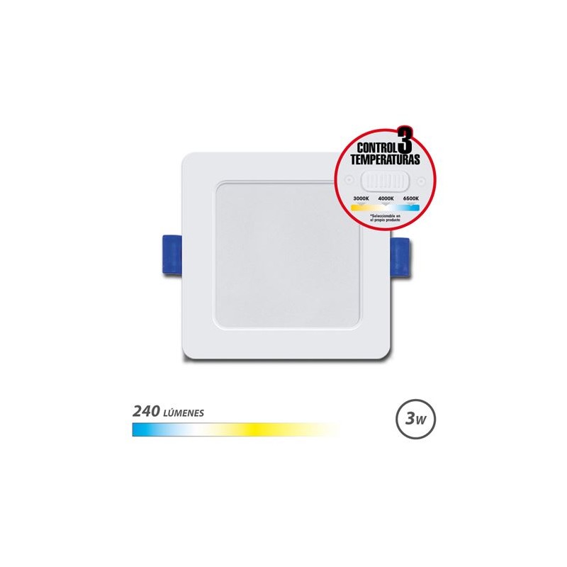 Downlight Carré Elbat 3W - 240Lm - Sélecteur 3 Températures - Couleur Blanc