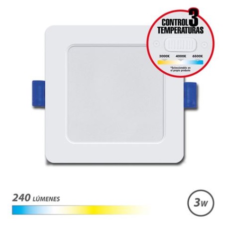 ✅ Downlight Carré Elbat 3W - 240Lm - Sélecteur 3 Températures - Couleur Blanc couleur Blanc en stock