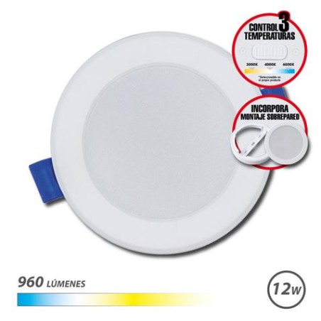 ✅ Downlight Circulaire Elbat 12W - 960Lm - Sélecteur 3 Températures + Support Mural - Couleur Blanc couleur Bl en stock