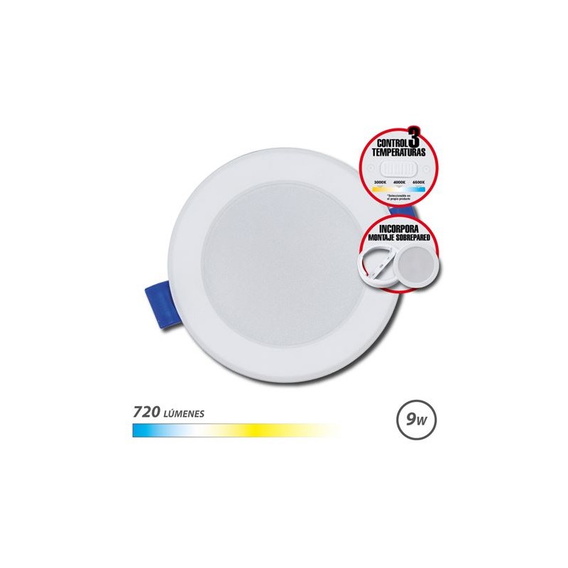 Downlight Circulaire Elbat 9W - 720Lm - Sélecteur 3 Températures + Support Mural - Couleur Blanc