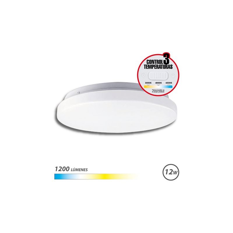 Plafonnier LED Rond Elbat 12W - 1200Lm - Sélecteur 3 Températures - Couleur Blanc