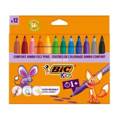 ✅ BIC Kids Comfort Jumbo Pack de 12 Feutres à Encre Lavable - Facile à Nettoyer - Prise Antidérapante - Coule en stock