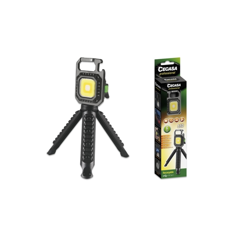 Mini lampe torche professionnelle Cegasa avec trépied COB jusqu'à 670 lm - Blanc, jaune, blanc et jaune combinés, lumière rouge