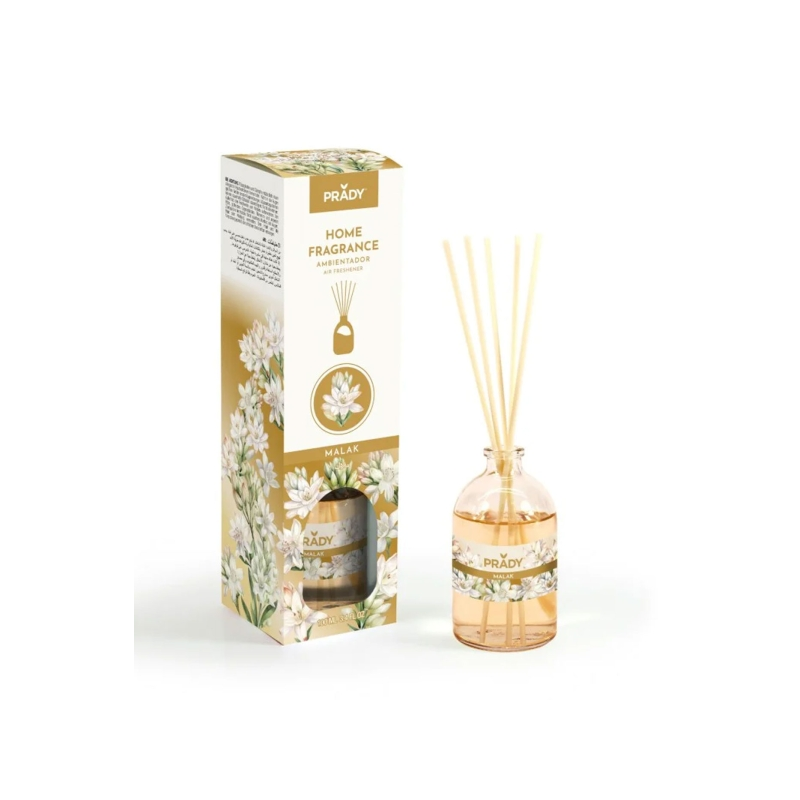 Désodorisant Prady Malak Mikado - Flacon en verre de 100 ml et bâtonnets diffuseurs