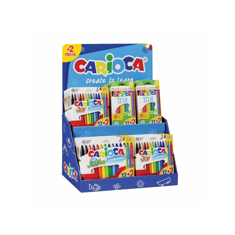 Présentoir de table Carioca de 48 feutres assortis 12+2 gratuites - Couleurs assorties