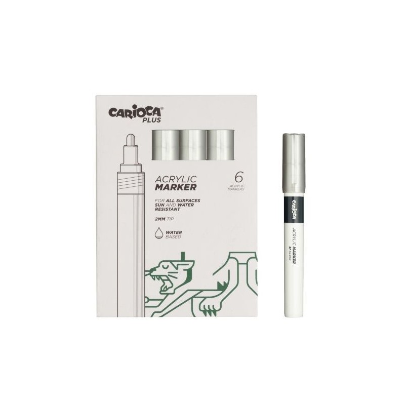 Carioca Plus Pack de 6 marqueurs acryliques - Pointe 2 mm - Couleur Argent