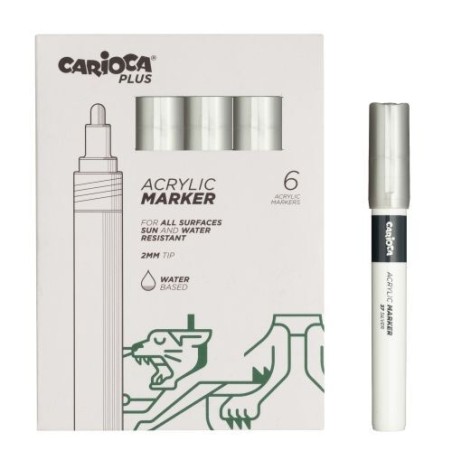 ✅ Carioca Plus Pack de 6 marqueurs acryliques - Pointe 2 mm - Couleur Argent couleur Plata en stock