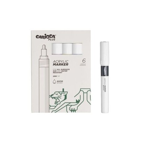 ✅ Carioca Plus Pack de 6 Marqueurs Acryliques - Pointe 2 mm - Couleur Blanc couleur Blanc en stock
