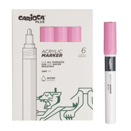 ✅ Carioca Plus Pack de 6 Marqueurs Acryliques - Pointe 2 mm - Couleur Rose couleur Rosa en stock