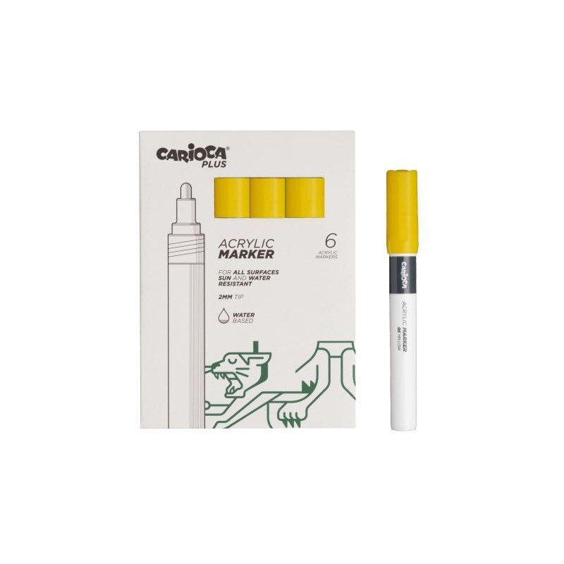 Carioca Plus Pack de 6 Marqueurs Acryliques - Pointe 2 mm - Couleur Jaune
