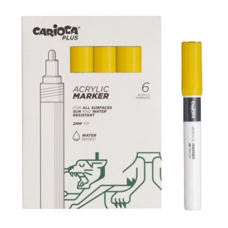 ✅ Carioca Plus Pack de 6 Marqueurs Acryliques - Pointe 2 mm - Couleur Jaune couleur jaune en stock