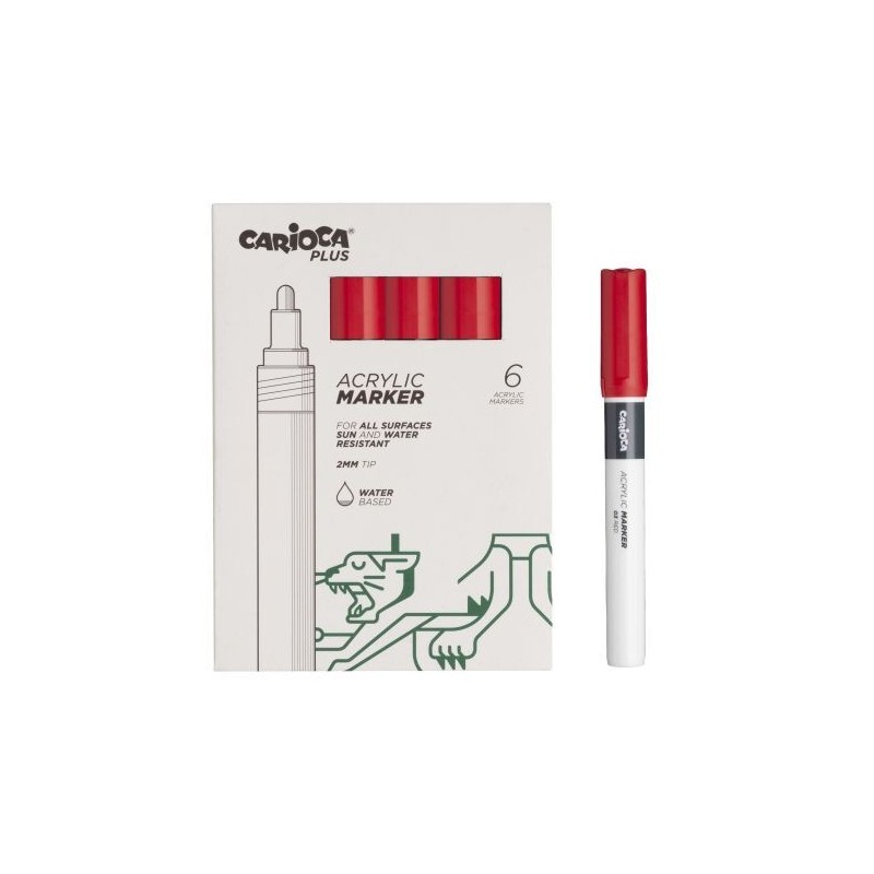Carioca Plus Pack de 6 Marqueurs Acryliques - Pointe 2 mm - Couleur Rouge