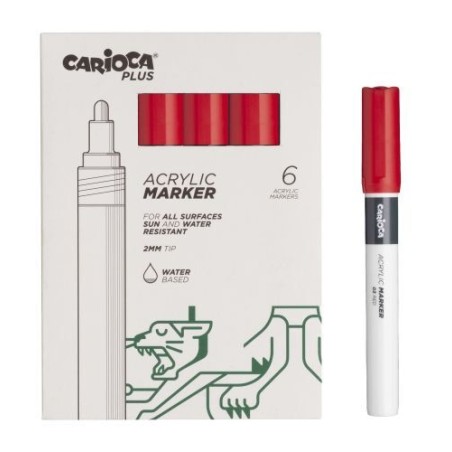 ✅ Carioca Plus Pack de 6 Marqueurs Acryliques - Pointe 2 mm - Couleur Rouge couleur rouge en stock