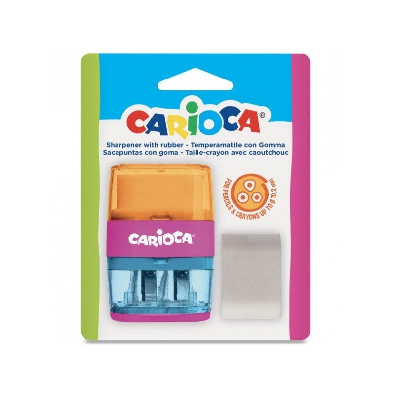Taille-crayon 2 trous avec gomme Carioca couleurs assorties