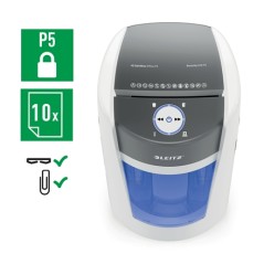 Destructeur de papier Leitz IQ OptiMax Office DIN P5 - Détruit jusqu'à 10 feuilles - Poubelle 35 L avec technologie Spin