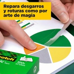 Scotch Magic Tape Ruban adhésif invisible 19 mm x 33 m - Finition mate invisible - Parfait pour l'étiquetage - Facile à